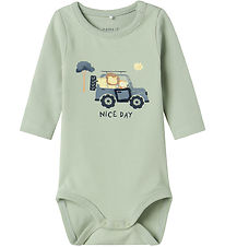 Name It Romper l/s - NbmHollow - Aqua Grijs m. Print