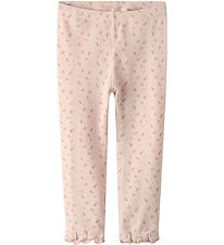 Lil' Atelier leggings - Rib - NbfGago - Peach Blush m. Bloemen