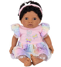 Tiny Treasures Doll w. Black Curly Hair - Bow Tie/Rainbow