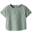 Name It Skjorte k/e - NkfVioleta - Aqua Grå m. Broderi Anglaise