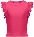 Kids Only Topp - Rib - KogDrea - Fuchsia Purple m. Broderi Angla
