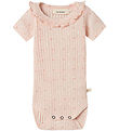 Lil' Atelier Bodysuit s/s - Rib - NbfHulla - Peach Blush w. Hear