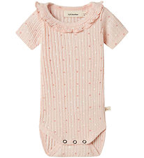 Lil' Atelier Romper s/s - Rib - NbfHulla - Peach Blush m. Harten