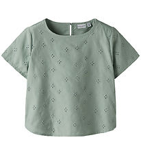 Name It T-Shirt - Violeta - Aqua Grijs m. Borduurwerk Anglaise