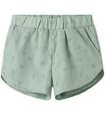 Name It Shorts - NmfVioleta - Aqua Grijs m. Borduurwerk Anglaise