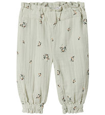Name It Broek - Mousseline - NbfHikka - Aqua Grijs m. Bloemen