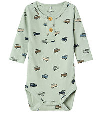 Name It Romper l/s - Rib - NbmHukab - Aqua Grijs m. Auto's