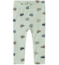Name It Leggings - Rib - NbmHukab - Aqua Grijs m. Auto's