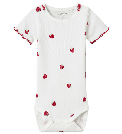 Name It Body k/ä - Rib - NbfJillie - Bright White m. Erdbeere