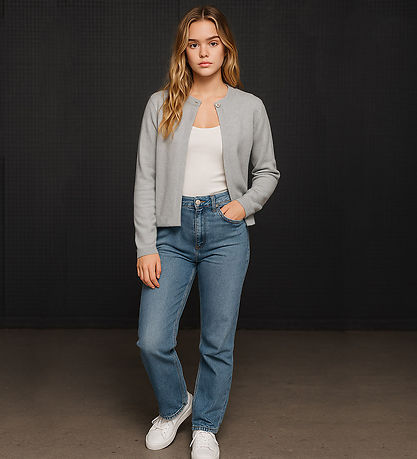 Hound Cardigan - Knitted - One Button - Light Grey Melange