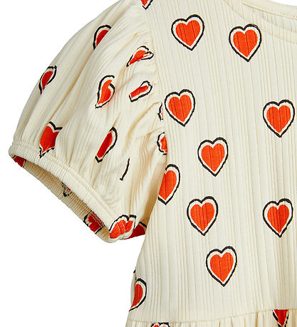 Mini Rodini Jurk - Rib - Offwhite m. Harten