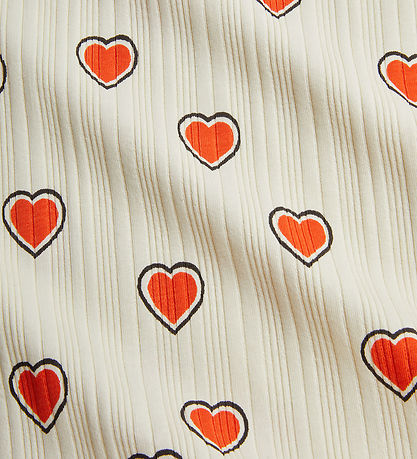 Mini Rodini Jurk - Rib - Offwhite m. Harten