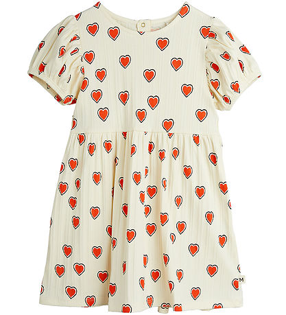 Mini Rodini Jurk - Rib - Offwhite m. Harten