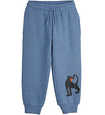 Mini Rodini Sweatpants - Blue Melange w. Panthers