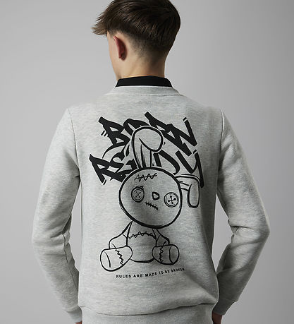 LMTD Sweatshirt - NlmEddy - Light Grey Melange w. Print