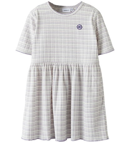 Name It Kjóll - Rib - NmfFiona - Bright White/Röndur
