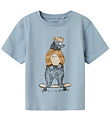 Name It T-shirt - NmmLinden - Dusty Blue w. Bjorn