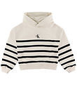 Calvin Klein Hoodie - Logo Boxy Fit Stripes - White Cap Gray
