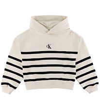 Calvin Klein Hoodie - Logo Ränder med boxig passform - White Cap