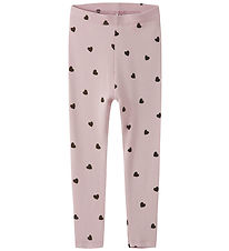 Name It Leggings - NmfKheart - Polerat Lilac m. Hjärtan