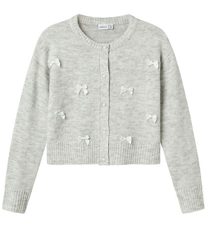 Name It Cardigan - Knitted - NkfKarin - Light Grey Melange/Bows