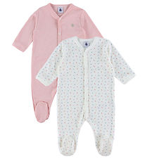 Petit Bateau Pyjamasdräkt - 2-pack - Vit/Rosa m. Hjärtan/Ränder
