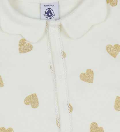 Petit Bateau Nightsuit - Milk w. Glitter Hearts