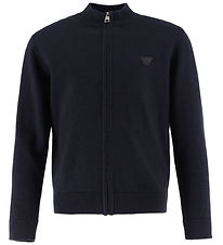 Emporio Armani Cardigan - Stickad - Bomull/Ull - Blue Marinblå
