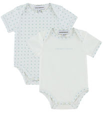 Emporio Armani Bodysuits s/s - 2-Pack - White/Light Blue w. Logo