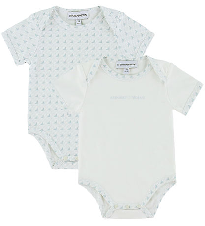 Emporio Armani Bodysuits s/s - 2-Pack - White/Light Blue w. Logo