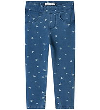 Name It Leggings - Nej - NmfSalli - Medium+ Blue Denim/Hearts