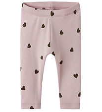 Name It Leggings - NbfkHeart - Polerat Lilac m. Hjärtan