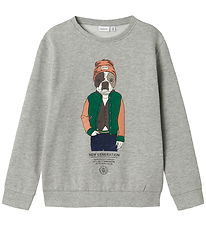 Name It Sweatshirt - NkmPsalko - Gråmelerad m. Tryck