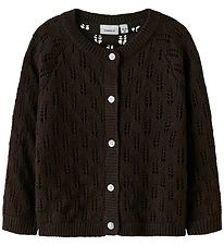 Name It Cardigan - Stickad - NmfFleslit - Seal Brown m. Hålmönst