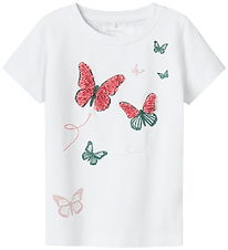 Name It T-shirt - NmfLofla - Bright White m. Fjärilar