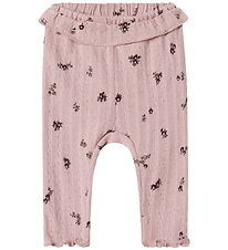 Name It Leggings - NbfLower - Polerad Lilac m. Blommor