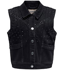 Kids Only Jeansväst - KogKennedy - Tvättad Black/Strass