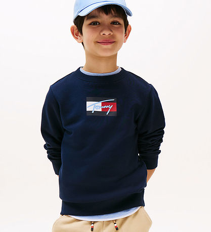 Tommy Hilfiger Sweatshirt - Script Vlag - Dark Nacht Navy