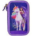 Unicorn Academy Pencil Case w. Contents - Double - Purple/Glitte