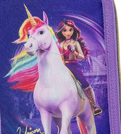 Unicorn Academy Pencil Case w. Contents - Double - Purple/Glitte