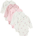 Petit Bateau Omlottbody l/ä - 5-pack - Vit/Rosa
