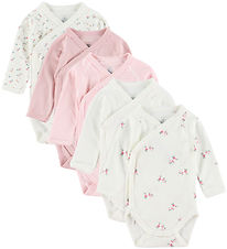 Petit Bateau Omlottbody l/ä - 5-pack - Vit/Rosa