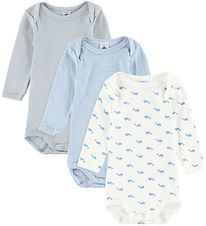 Petit Bateau Bodysuit l/s - 3-Pack - Blue/White