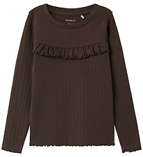 Name It Tröja - Rib - NmfLalla - Seal Brown m. Hålmönster