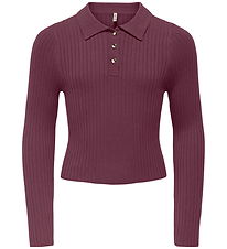 Kids Only Polo - Rib - Knitted - KogMila - Mauve Wine/Gold Butto