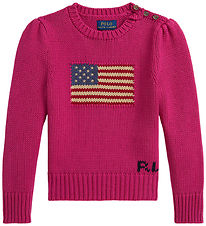 Polo Ralph Lauren Tröja - Stickad - Preppy Rosa m. Flagga