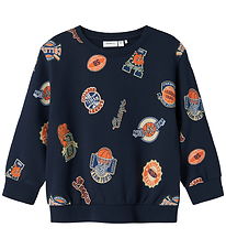 Name It Sweatshirt - NmmLeland - Marinblå Blazer m. Tryck