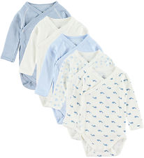 Petit Bateau Omlottbody l/ä - 5-pack - Vit/Blå m. Val