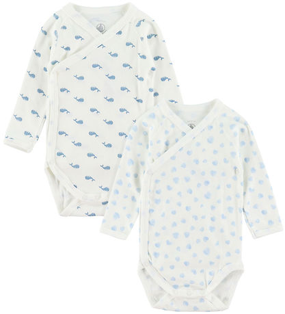 Petit Bateau Omlottbody l/ä - 5-pack - Vit/Blå m. Val