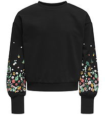Kids Only Sweatshirt - KogBrooke - Svart/Sleeve Flower